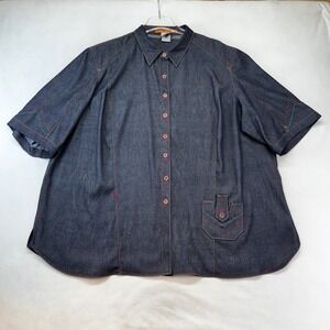 Alain Weiz Button Down Shirt Womens 24 Navy Blue Contrast Stitch Western Stretch